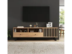 ModernLuxe Móvel para TV 150x38x44 cm - 2 gavetas e 1 porta - 2 compartimentos semiabertos - para TV de 60 polegadas - natural^ Móvel De Tv