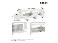 Móvel De Tv*ModernLuxe Móvel para TV 192x37x53 cm - 3 portas basculantes - com LED - Armazenamento semiaberto - Acabamento brilhante - Branco