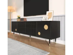 Móvel De Tv*ModernLuxe Móvel para TV 170x36x54 cm - 4 portas - puxadores ocultos - pés ajustáveis - MDF - Preto