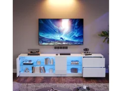 ModernLuxe Móvel para TV 160x40x52 cm - alto brilho - com LED - adequado para televisores de 65