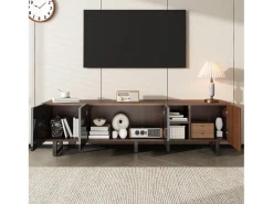 ModernLuxe Móvel para TV 180x38x50 cm - com 4 portas - aspecto madeira - Portas de alto brilho - MDF + painéis de partículas - Natural + preto^ Móvel De Tv