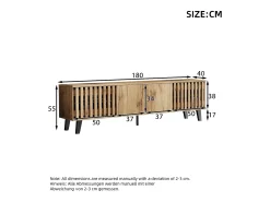 ModernLuxe Móvel para TV 180x40x55 cm - com 4 portas - Estilo escandinavo - Natural^ Móvel De Tv