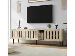 Móvel De Tv*ModernLuxe Móvel para TV 160x40x47 cm - com 3 portas - Design vazado - MDF + metal - Natural Natural claro