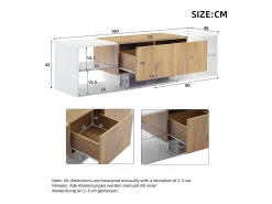 Clearance ModernLuxe Móvel para TV 160x40x42 cm - com 2 gavetas - compatível com televisores até 70 polegadas - branco/natural Natural claro / Branco