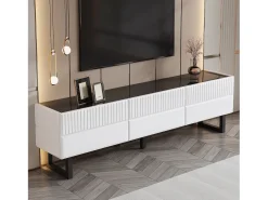 Móvel De Tv|ModernLuxe Móvel para TV 170x35x47cm - com 3 gavetas - Tampo laqueado brilhante - Pés de ferro - MDF - Branco e preto Preto / Branco