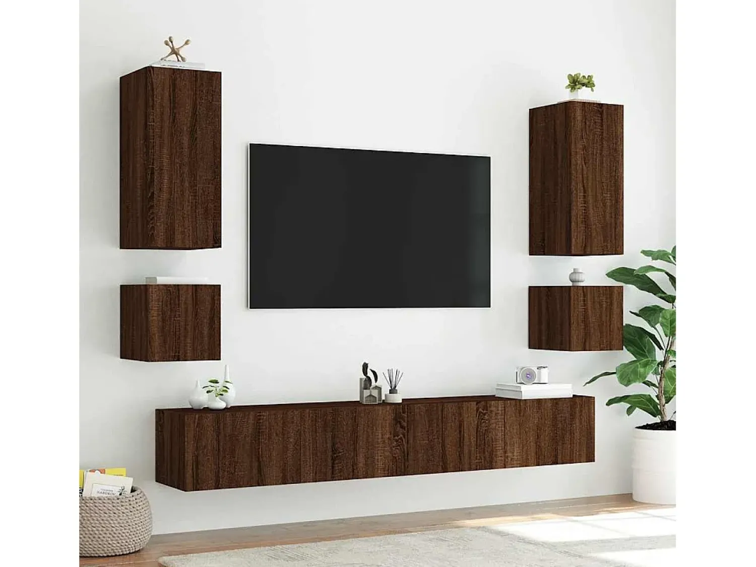 Móvel De Tv*vidaxl Móvel parede p/ TV c/ luzes LED 40,5x35x40 cm carvalho Castanho