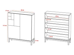 Móvel De Arrumação|Sapateira|Herdasa Móvel sapateira/armário - A112cm x C90cm x P27cm carvalho dourado pés - Volda Branco