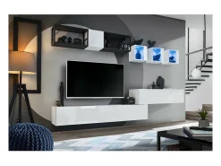 Móvel De Tv*Price Factory Móvel suspenso para TV 120cm na cor branca coleção SWITCH. Acabamentos brilhantes. Branco