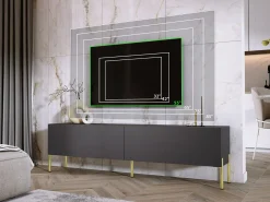 Móvel TV : Antracite, patas douradas, 170 x 52 x 32 cm^ Móvel De Tv