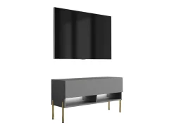 Hot Móvel TV : Antracite, pernas retas douradas, LED branco, 100 × 32 × 52 cm Cinzento
