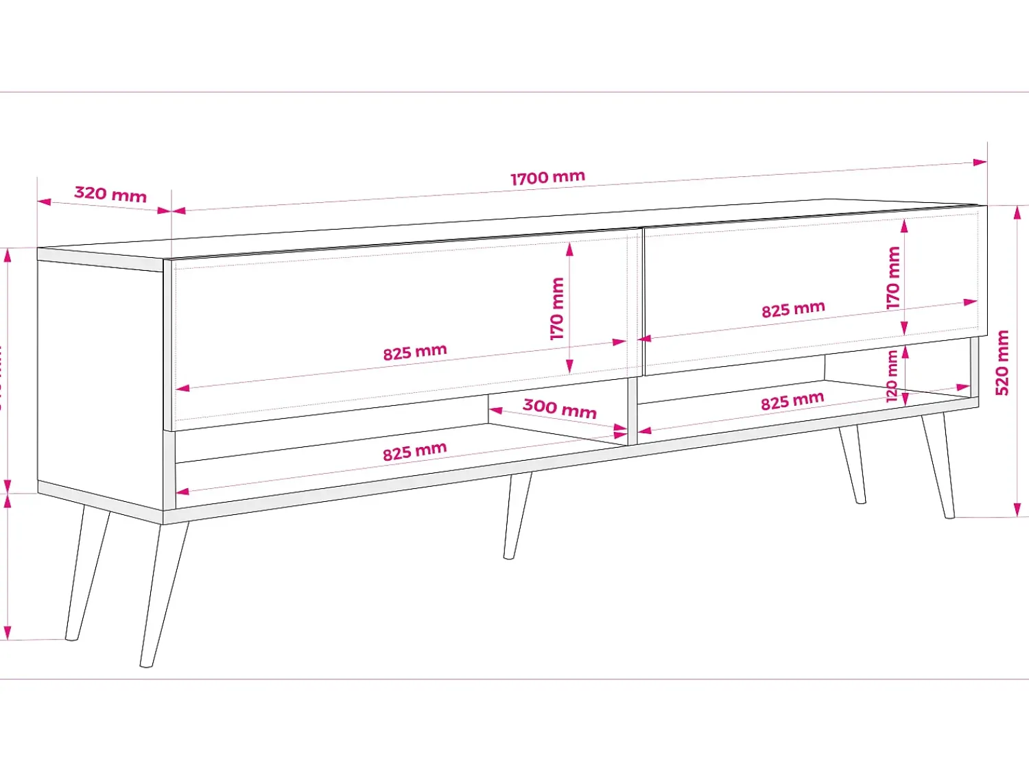 Móvel De Tv* Móvel TV : Antracite, pernas pretas abertas, 170 × 32 × 52 cm Cinzento