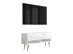 Móvel De Tv| Móvel TV : Fosco / Brilhante, pernas douradas abertas, 100 × 32 × 52 cm Branco