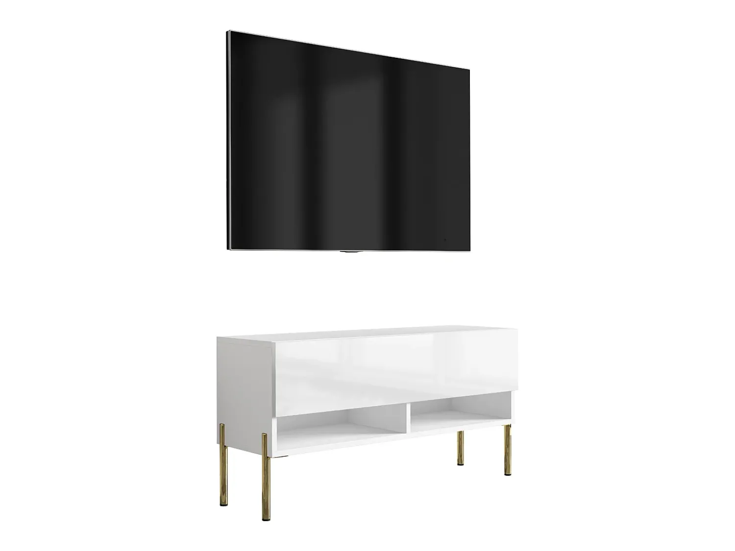 Discount Móvel TV : Fosco / Brilhante, pernas retas douradas, 100 × 32 × 52 cm Branco