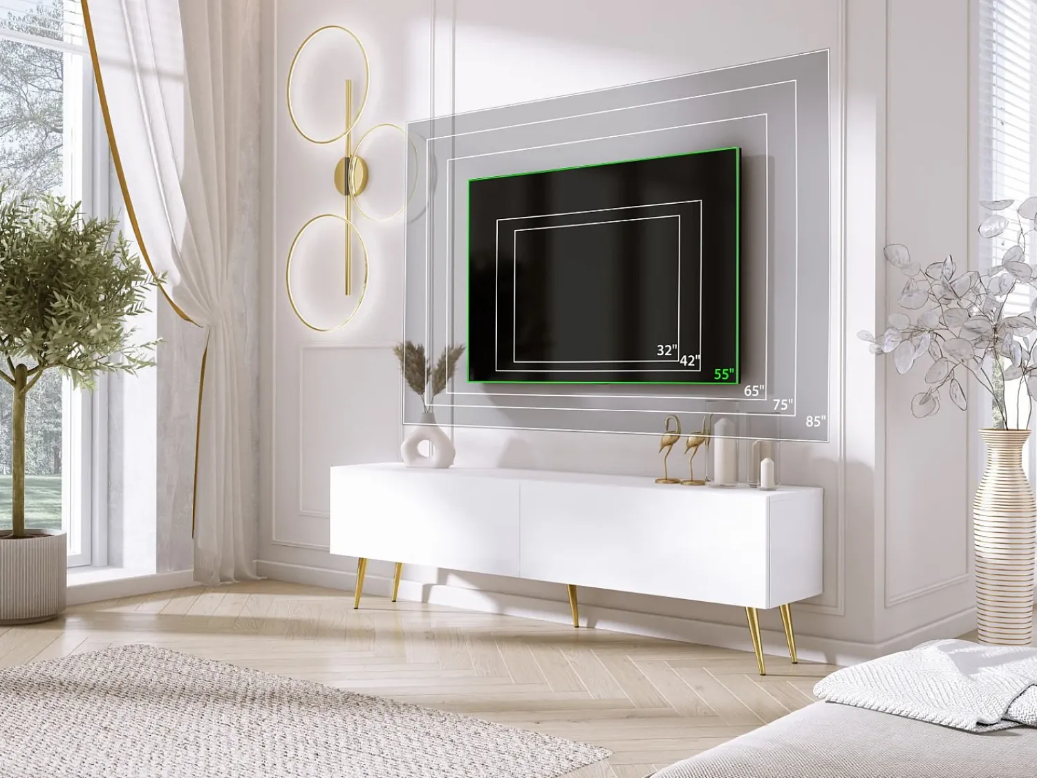 Best Móvel TV : Fosco, patas douradas, 170 x 52 x 32 cm Branco