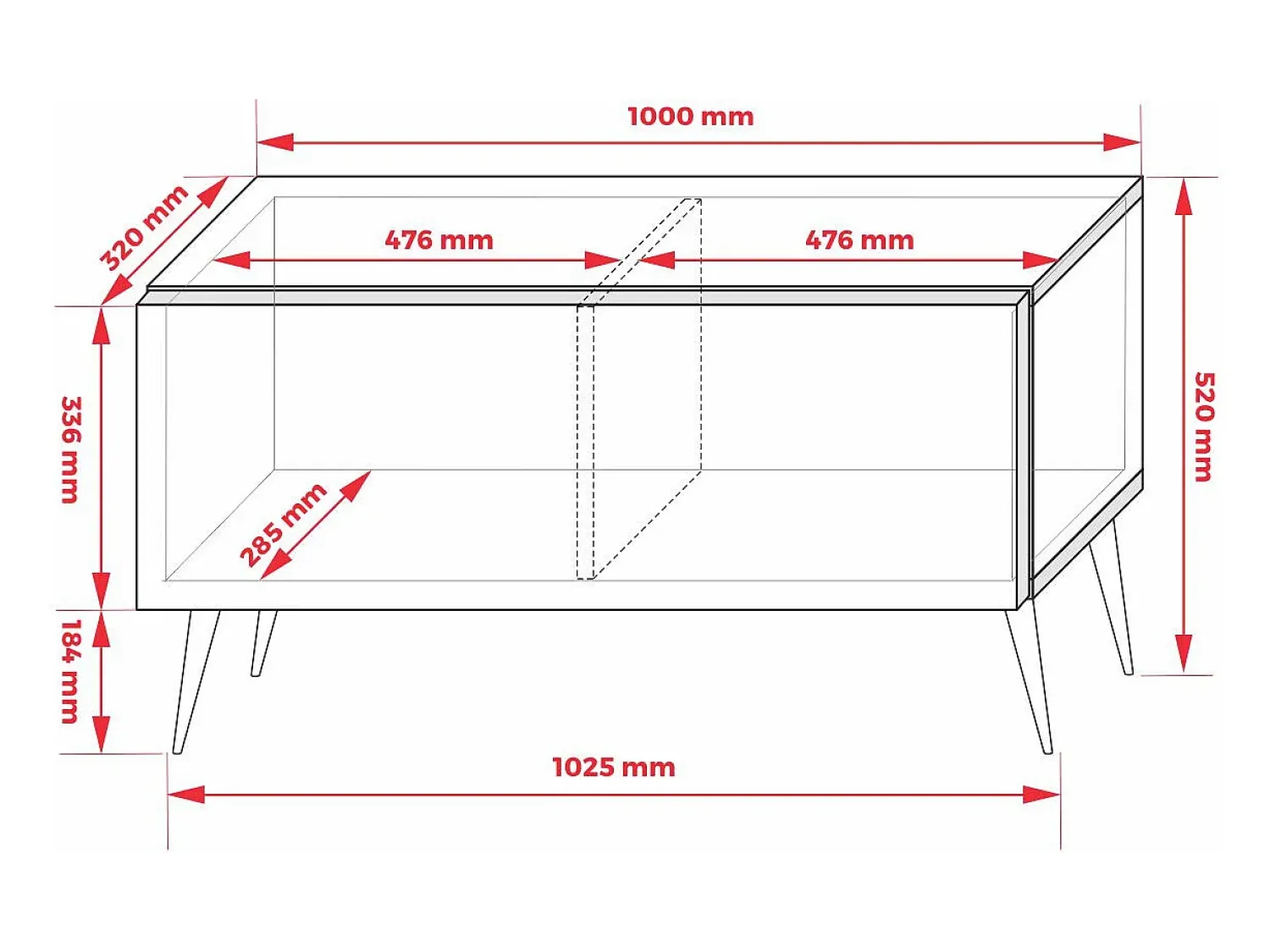 Outlet Móvel TV : Fosco, patas cromadas, 100 x 52 x 32 cm Branco