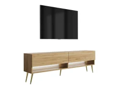 Móvel De Tv| Móvel TV : Carvalho Craft, pernas douradas, LED branco, 170 × 32 × 52 cm Castanho
