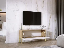 Móvel De Tv| Móvel TV : Carvalho Wotan / Branco Brilhante, patas douradas, 100 x 52 x 32 cm Castanho