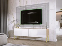 Móvel De Tv| Móvel TV : Carvalho Wotan / Branco Brilhante, patas dourados, 140 x 52 x 32 cm Castanho