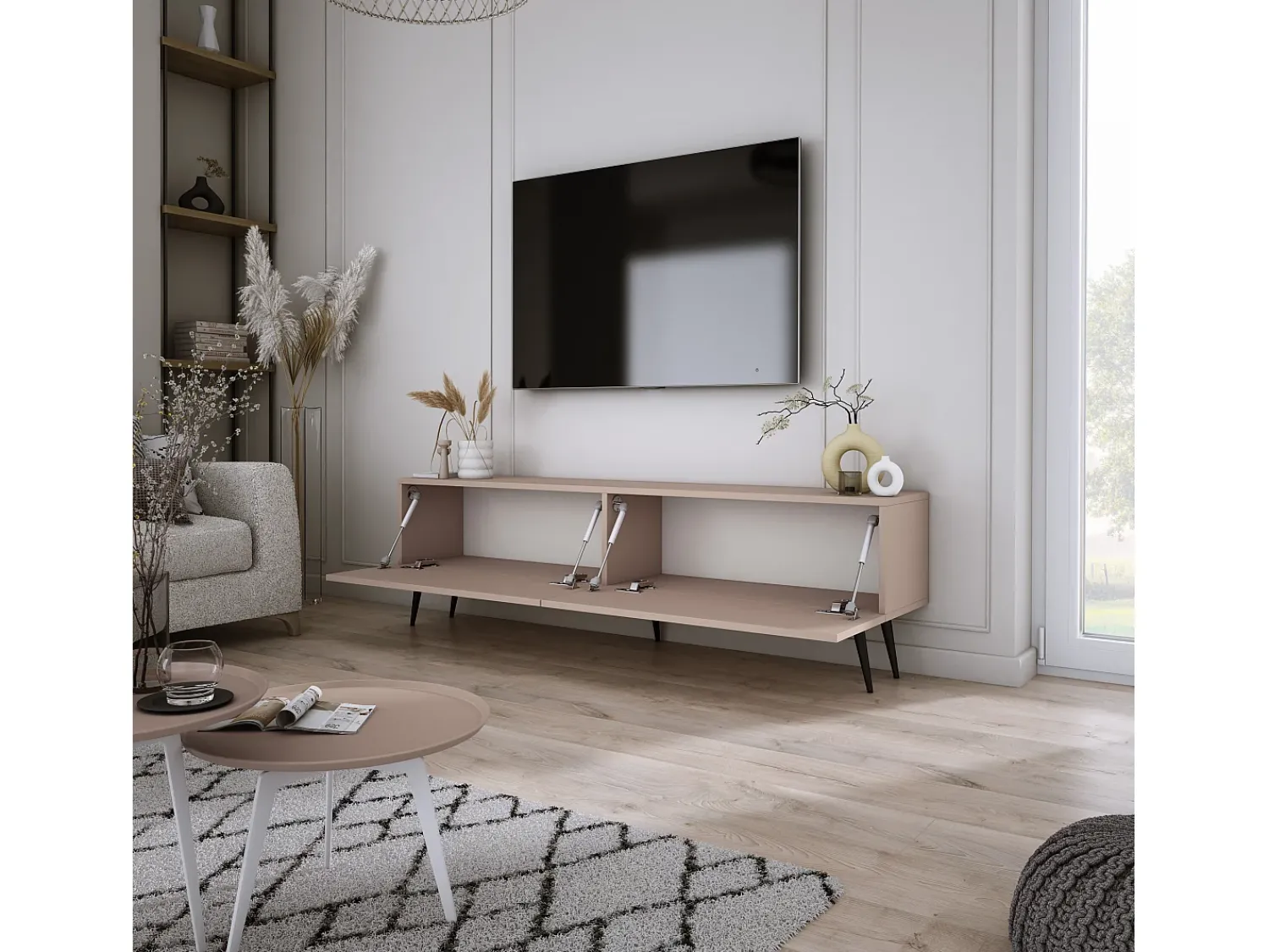 Outlet Móvel TV : Caramelo, patas pretas, 140 x 52 x 32 cm Castanho