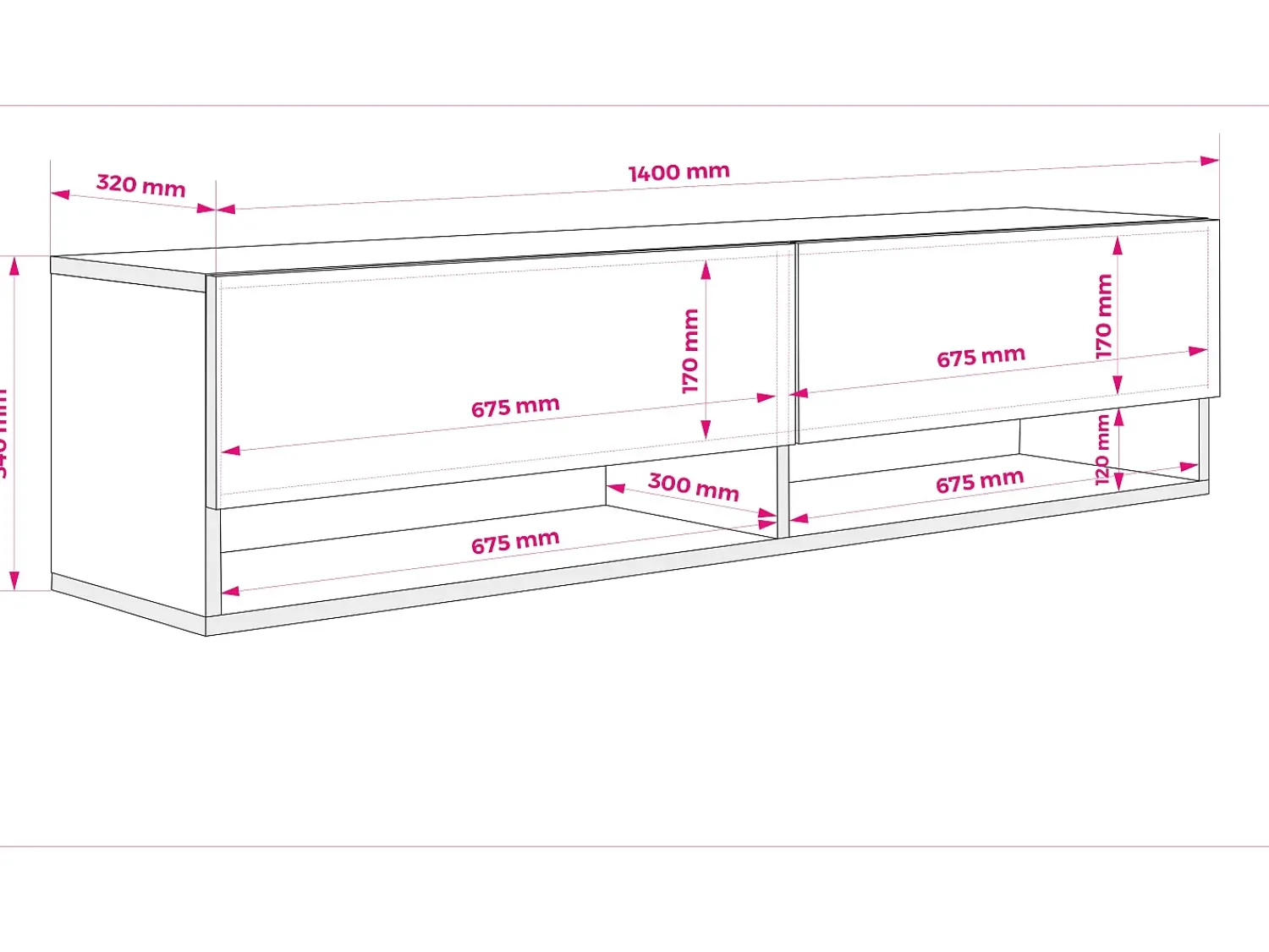 Móvel TV : Caxemira, LED branco, 140 × 32 × 34 cm^ Móvel De Tv