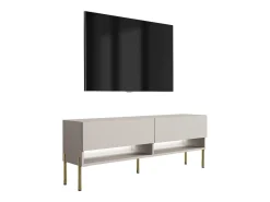 Móvel TV : Caxemira, pernas retas douradas, LED branco, 140 × 32 × 52 cm^ Móvel De Tv