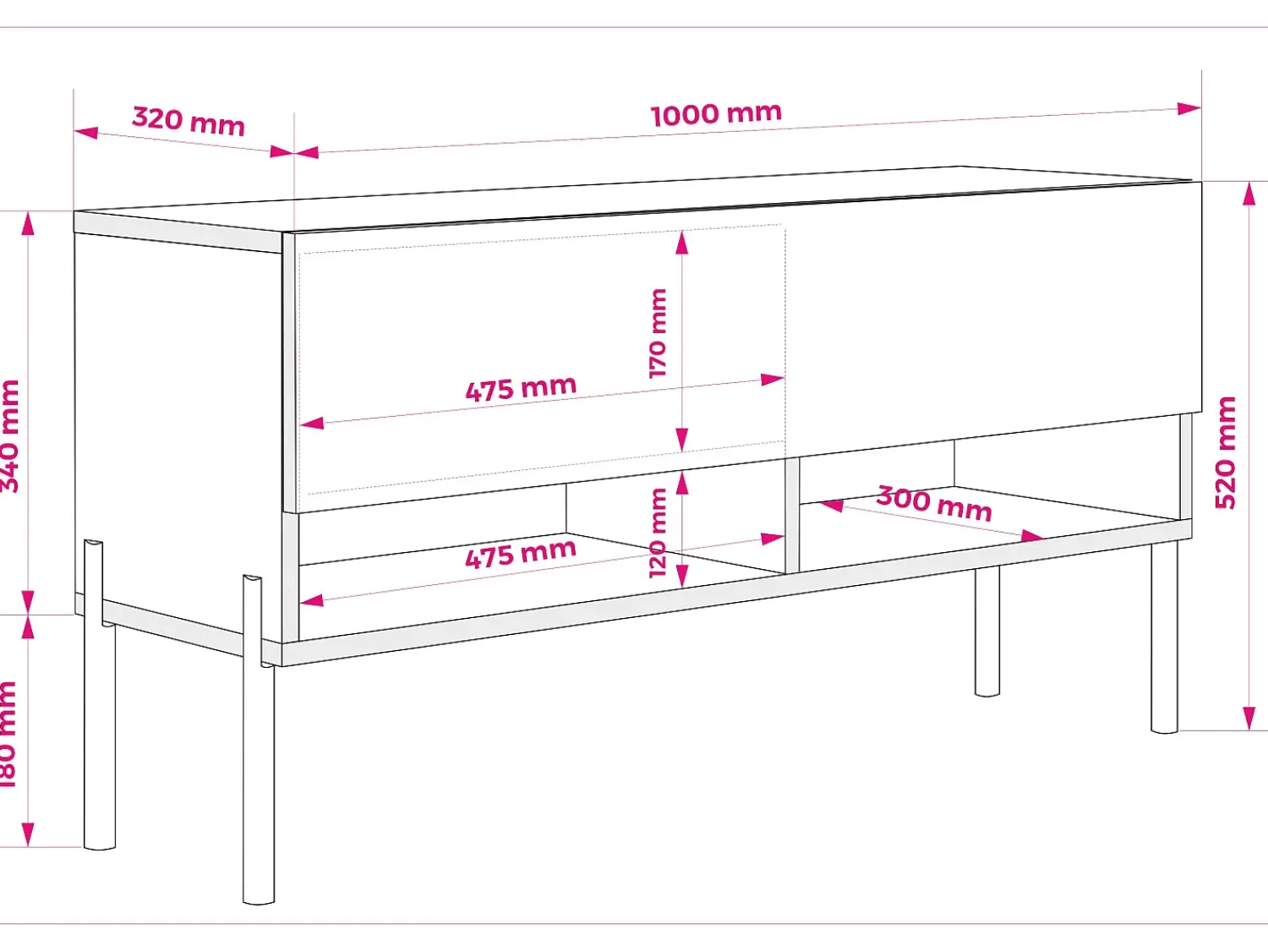 Móvel De Tv* Móvel TV : Caxemira, pernas pretas retas, 100 × 32 × 52 cm Bege
