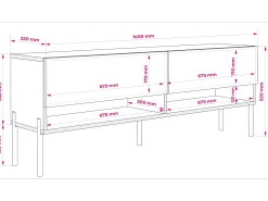Outlet Móvel TV : Caxemira, pernas pretas retas, LED branco, 140 × 32 × 52 cm Bege