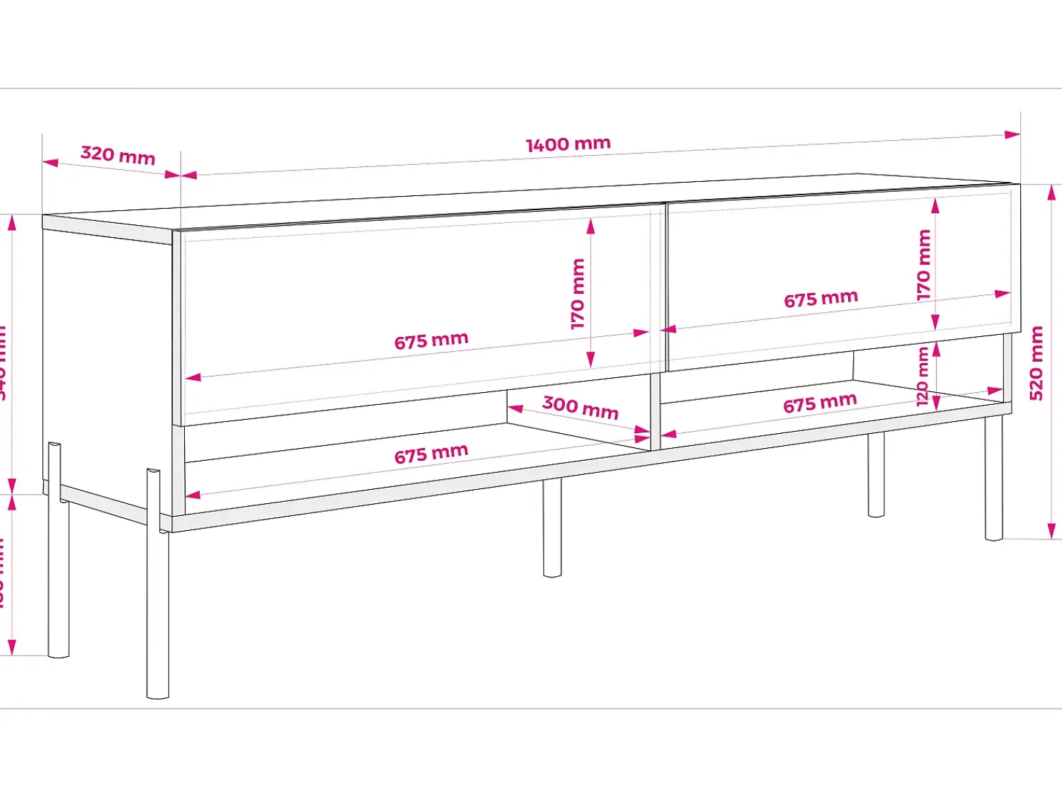 Outlet Móvel TV : Caxemira, pernas pretas retas, LED branco, 140 × 32 × 52 cm Bege