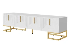 Móvel De Tv|ModernLuxe Móvel TV 170 cm - com prateleiras reguláveis ​​​​- puxadores e pés dourados - Branco