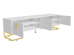 Móvel De Tv|ModernLuxe Móvel TV 170 cm - com prateleiras reguláveis ​​​​- puxadores e pés dourados - Branco