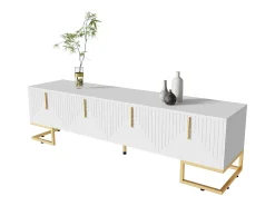 Móvel De Tv|ModernLuxe Móvel TV 170 cm - com prateleiras reguláveis ​​​​- puxadores e pés dourados - Branco