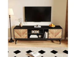 Merax Móvel TV 150 cm com 2 portas e 3 compartimentos - Aglomerado e metal - e cor natural^ Móvel De Tv