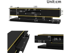 Móvel TV 180 cm com iluminação LED, brilhante com 3 gavetas e compartimento aberto,^ Móvel De Tv