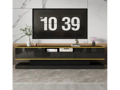 Móvel TV 180 cm com iluminação LED, brilhante com 3 gavetas e compartimento aberto,^ Móvel De Tv