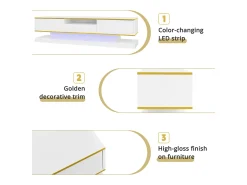 Móvel De Tv* Móvel TV 180 cm com iluminação LED, alto brilho com 3 gavetas e compartimento aberto, Branco