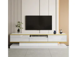Móvel De Tv* Móvel TV 180 cm com iluminação LED, alto brilho com 3 gavetas e compartimento aberto, Branco