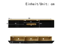 Móvel De Tv|KOMHTOM Móvel TV, 180 cm, superfície brilhante, com iluminação LED de 16 cores, montagem na parede Preto