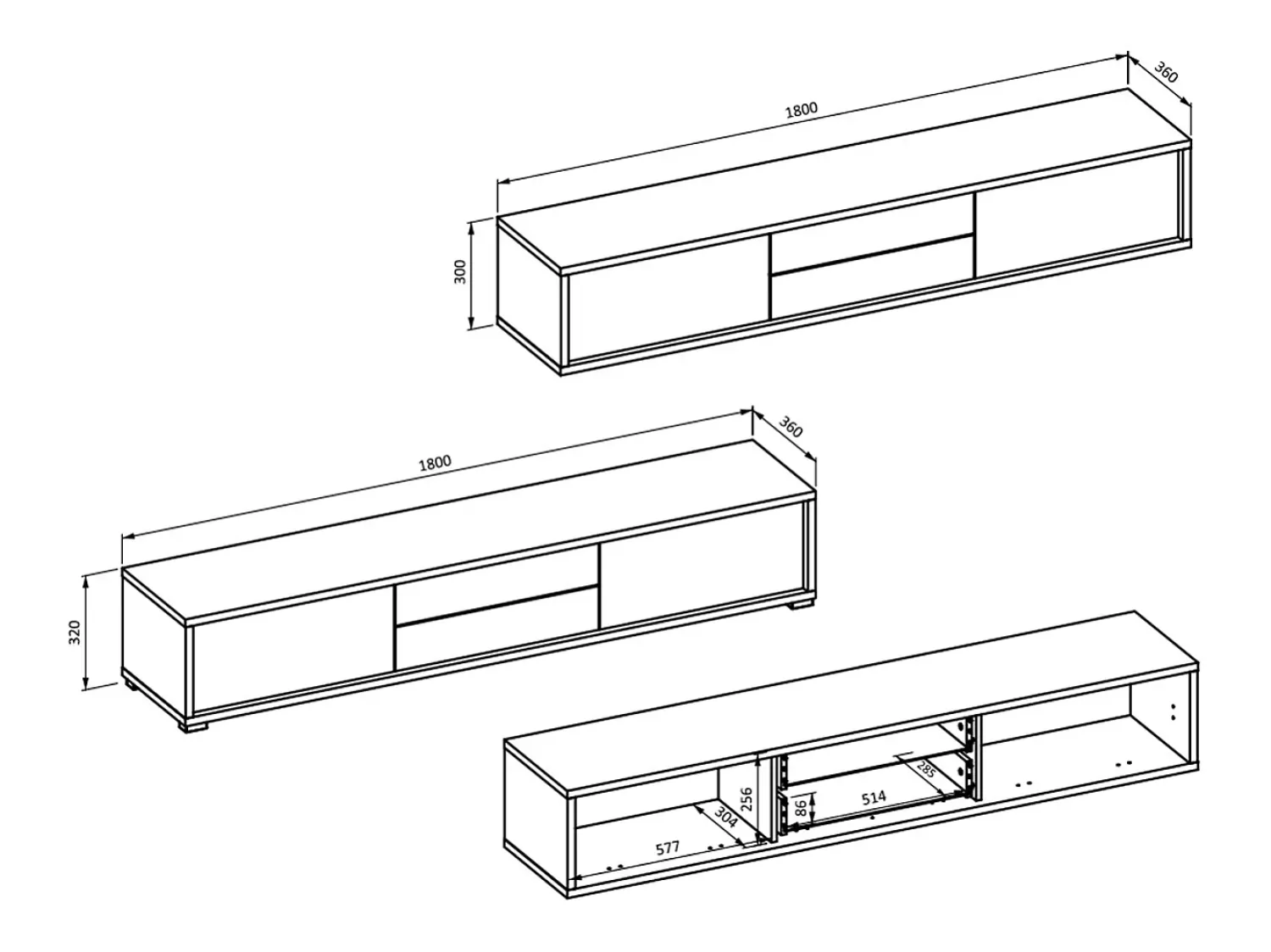 Petits-Meubles Móvel TV 2 portas 2 gavetas Idra madeira e 180cm^ Móvel De Tv