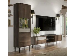 Petits-Meubles Móvel TV 2 portas Astra madeira escura e caxemira 180cm^ Móvel De Tv