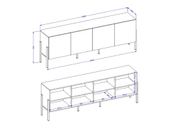 Petits-Meubles Móvel TV 4 portas Bérénice caxemira e preto 204cm^ Móvel De Tv