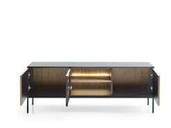 Móvel De Tv| Móvel TV 2 portas com LED integrado e Carvalho 154x56 cm Preto