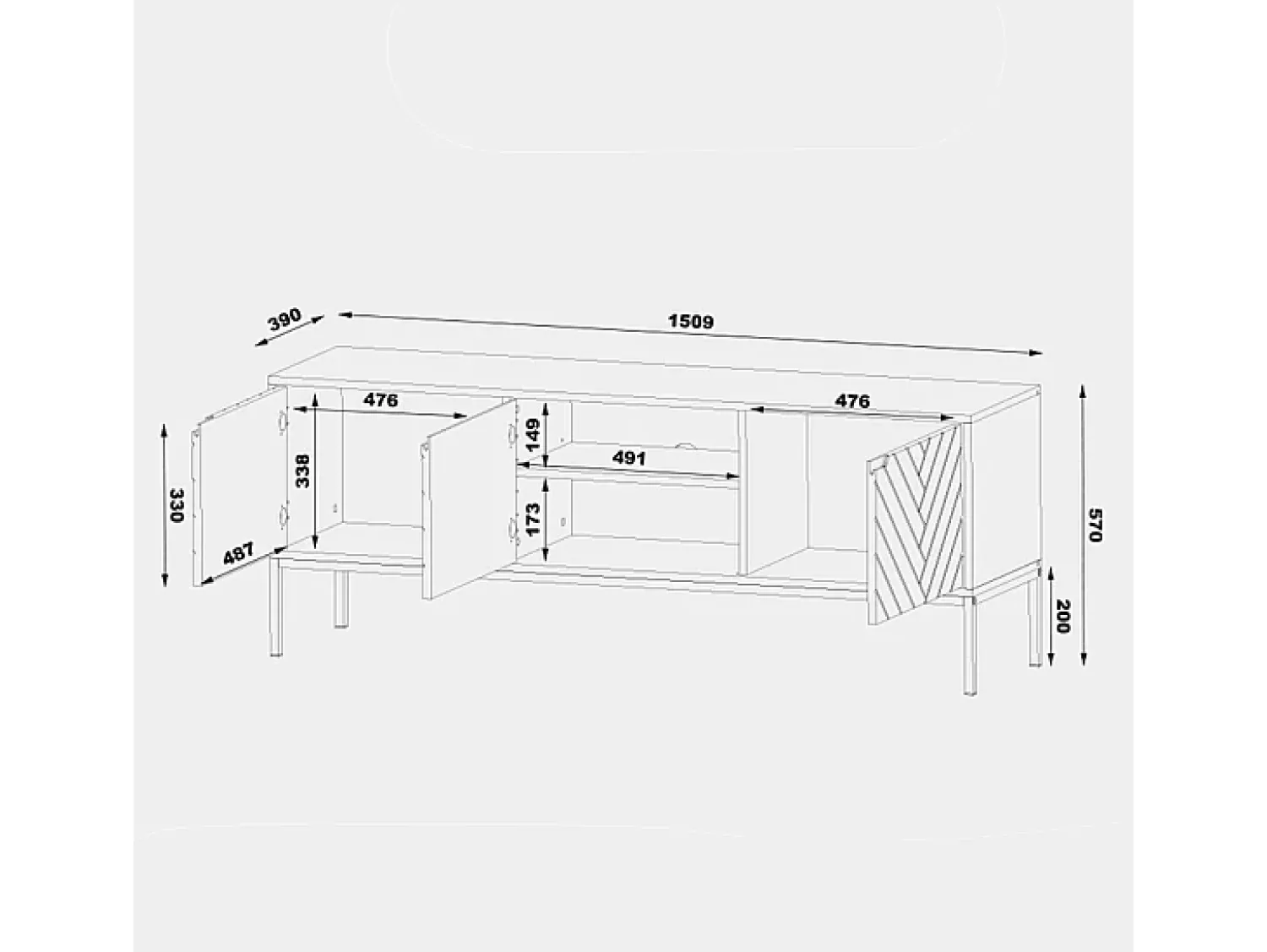 Móvel De Tv|Petits-Meubles Móvel TV 3 portas Daria 151cm Preto