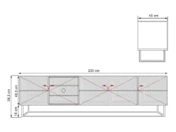 Móvel TV 5 portas em madeira laminada com pé metálico 200 x 40 cm Cinzento