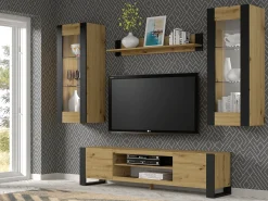 Furnlux Móvel TV 2 portas Gani madeira e preto mate 188cm^ Móvel De Tv
