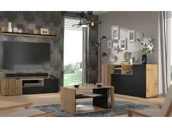 Best Furnlux Móvel TV 3 portas Nera madeira e preto 150cm Preto / Creme