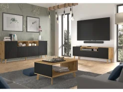 Móvel De Tv*Furnlux Móvel TV 3 portas Nexa madeira e preto 160cm Preto / Creme