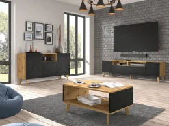Furnlux Móvel TV 3 portas Nexa madeira e preto 195cm^ Móvel De Tv