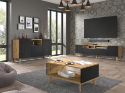 Furnlux Móvel TV 3 portas Nexa madeira e preto 195cm^ Móvel De Tv