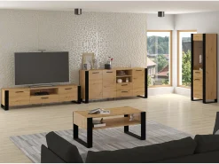 Móvel De Tv*Furnlux Móvel TV 3 portas Nouka madeira e preto 200cm Preto / Creme