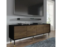 Móvel De Tv*Petits-Meubles Móvel TV 4 portas Rani madeira e preto 180cm Preto / Castanho